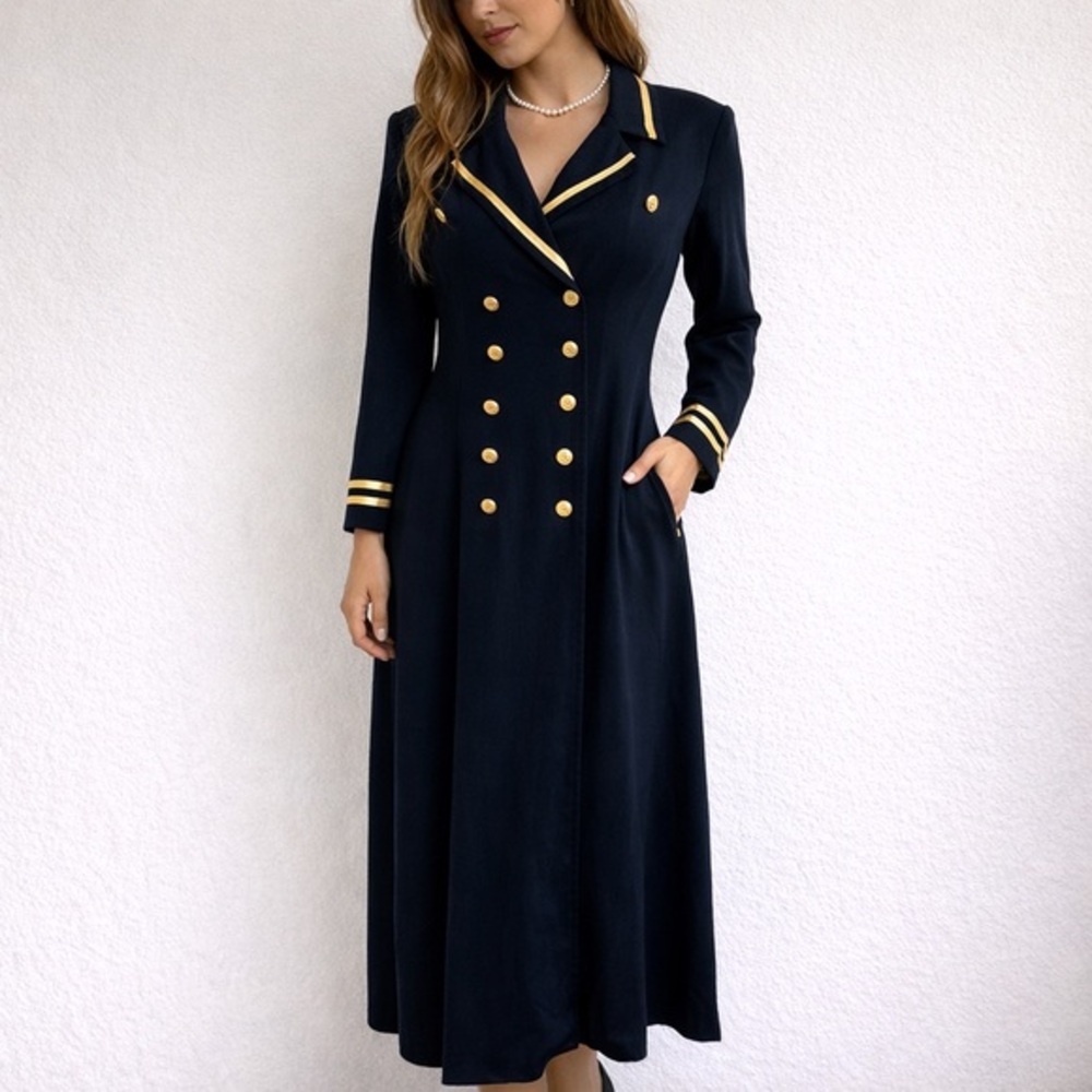 Vintage 90s Lew Magram Black Maxi‎ Dress Gold Trim Size 10